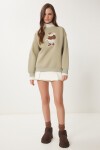 Ayıcık Armalı Şardonlu Örme Sweatshirt KİL YEŞİLİ LWE0001