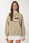 Ayıcık Armalı Şardonlu Örme Sweatshirt KİL YEŞİLİ LWE0001