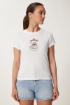 Ayıcık Baskılı Pamuklu Örme T-shirt EKRU LUB0111