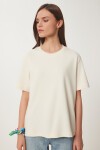 Basic Pamuklu Örme T-shirt KREM LUS0094
