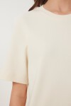 Basic Pamuklu Örme T-shirt KREM LUS0094