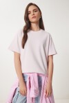 Basic Pamuklu Örme T-shirt ŞEKER PEMBE LUS0094