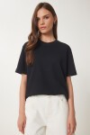 Basic Pamuklu Örme T-shirt SİYAH LUS0094