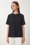 Basic Pamuklu Örme T-shirt SİYAH LUS0094