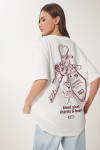 Baskılı Pamuklu Oversize Örme T-shirt EKRU LUB0105