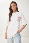 Baskılı Pamuklu Oversize Örme T-shirt EKRU LUB0105