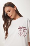 Baskılı Pamuklu Oversize Örme T-shirt EKRU LUB0105