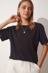 Bisiklet Yaka Pamuklu Bol Örme T-Shirt SİYAH LUB0050