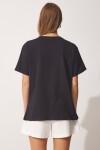 Bisiklet Yaka Pamuklu Bol Örme T-Shirt SİYAH LUB0050