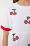 Boncuklu Nakış İşlemeli Örme T-shirt BEYAZ LWE0002