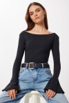 Çan kollu Saran Basic Örme Bluz SİYAH LEN0040