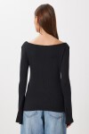 Çan kollu Saran Basic Örme Bluz SİYAH LEN0040