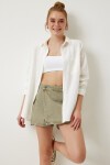 Cepli Oversize Basic Keten Gömlek EKRU LMX0003