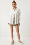 Cepli Oversize Basic Keten Gömlek EKRU LMX0003