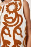 Çiçek Motifli Keten Yelek EKRU CAMEL LQS0016
