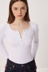 Çıtçıtlı Fitilli Örme Bluz BEYAZ LRN0015