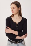 Çıtçıtlı Fitilli Örme Bluz SİYAH LRN0015
