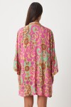 Desenli Viskon  Kimono Şort Takım BEJ PEMBE LWF0006