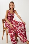 Desenli Yazlık Midi Poplin Elbise BORDO SARI LUB0139