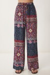 Desenli Yazlık Viskon Kimono Pantolon Takım İNDİGO MAVİ PEMBE LRN0013