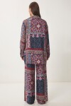 Desenli Yazlık Viskon Kimono Pantolon Takım İNDİGO MAVİ PEMBE LRN0013