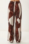 Desenli Yazlık Viskon Kimono Pantolon Takım KAHVERENGİ KEMİK LRN0013