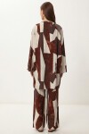 Desenli Yazlık Viskon Kimono Pantolon Takım KAHVERENGİ KEMİK LRN0013