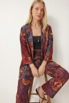 Desenli Yazlık Viskon Kimono Pantolon Takım KİREMİT MOR LRN0013