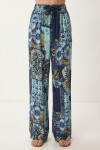 Desenli Yazlık Viskon Kimono Pantolon Takım MAVİ SARI LRN0013