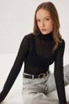 Dik Yaka Transparan Örme Bluz SİYAH LZV0046
