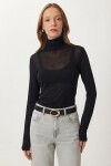 Dik Yaka Transparan Örme Bluz SİYAH LZV0046
