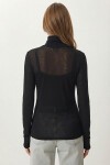 Dik Yaka Transparan Örme Bluz SİYAH LZV0046