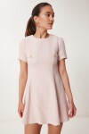 Düğme Detaylı Mini Kloş Tüvit Elbise PEMBE LUS0106