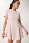Düğme Detaylı Mini Kloş Tüvit Elbise PEMBE LUS0106