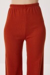 Düğmeli Fitilli Örme Hırka Pijama Takımı KİREMİT LRN0016