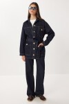 Gold Düğmeli Kuşaklı Denim Ceket Pantolon Takım KOYU MAVİ LRI0010