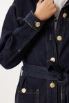 Gold Düğmeli Kuşaklı Denim Ceket Pantolon Takım KOYU MAVİ LRI0010