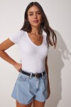 İkili Paket V Yaka Örme T-Shirt SİYAH BEYAZ LHJ0004