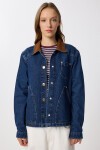 Kadife Yaka Denim Ceket KOYU MAVİ LRW0003