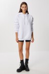 Kapüşonlu Oversize Şardonlu Örme Sweatshirt BEYAZ LEN0042