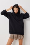 Kapüşonlu Oversize Şardonlu Örme Sweatshirt SİYAH LEN0042