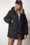 Kapüşonlu Şişme Mont SİYAH LHK0004
