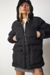 Kapüşonlu Şişme Mont SİYAH LHK0004