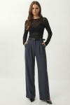 Kemerli Geniş Paça Esnek Örme Pantolon FÜME LZV0045