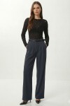 Kemerli Geniş Paça Esnek Örme Pantolon FÜME LZV0045