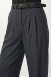 Kemerli Geniş Paça Esnek Örme Pantolon FÜME LZV0045