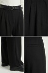 Kemerli Geniş Paça Esnek Örme Pantolon SİYAH LZV0045