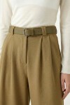 Kemerli Geniş Paça Esnek Örme Pantolon ZEYTİN YEŞİLİ LZV0045