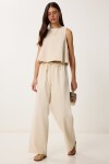 Keten Balon Bluz Pantolon Takım KREM LUS0092