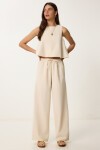 Keten Balon Bluz Pantolon Takım KREM LUS0092